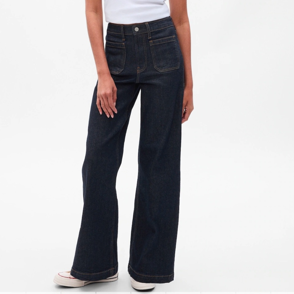 Gap High Rise Stride Wide-Leg Jeans Dark Indigo Size 2 R